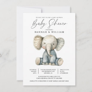Cute Watercolor Elephant Baby Shower Invitation