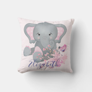 Cute watercolor Elephant baby  Throw Pillow