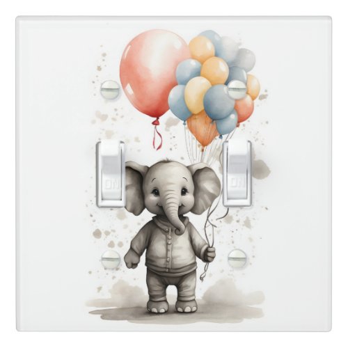 Cute Watercolor Elephant Balloons Nursery Kid Room Light Switch Cover