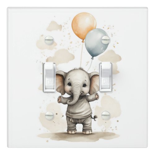 Cute Watercolor Elephant Balloons Nursery Kid Room Light Switch Cover