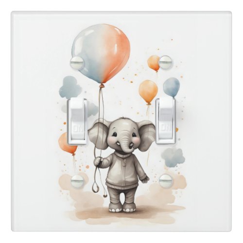 Cute Watercolor Elephant Balloons Nursery Kid Room Light Switch Cover
