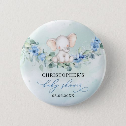 Cute watercolor elephant blue flowers eucalyptus button