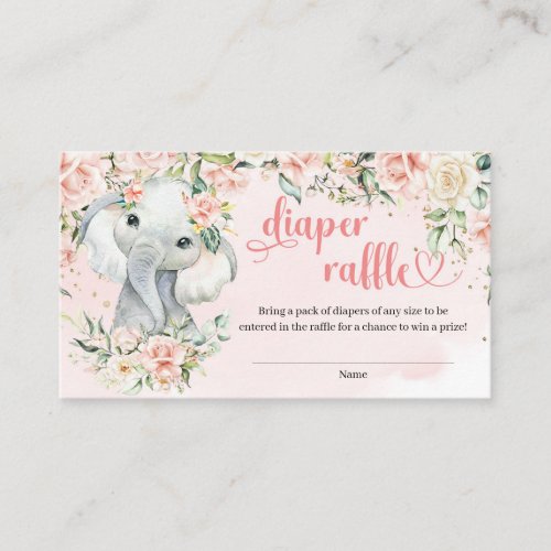 Cute watercolor elephant blush roses diaper raffle enclosure card