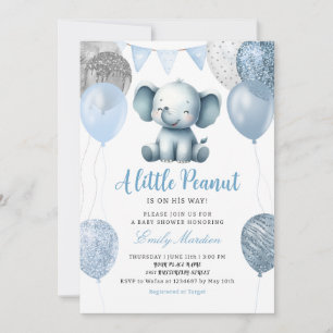 Cute watercolor Elephant Boy Balloons Baby Shower Invitation