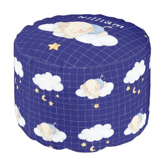 Cute Watercolor Elephant Clouds Navy Blue Nursery