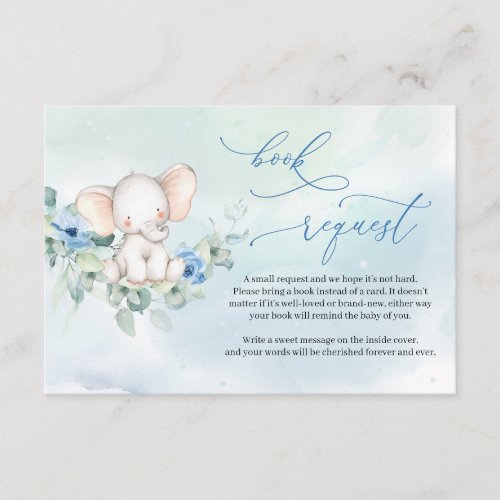 Cute watercolor elephant eucalyptus Book request Enclosure Card