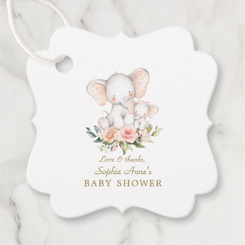 Cute Watercolor Elephant Girl Baby Shower Favor Tags