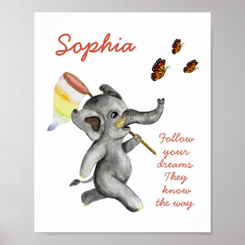 Cute Watercolor Elephant Inspirational Quote Poster