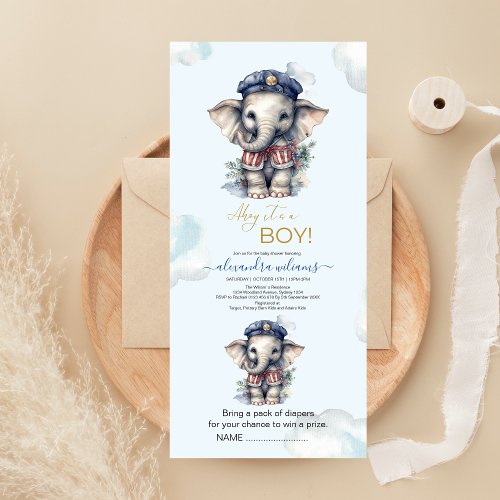 Cute Watercolor Elephant nautical theme baby showe All In One Invitation