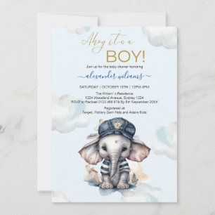 Cute Watercolor Elephant nautical theme baby showe Invitation