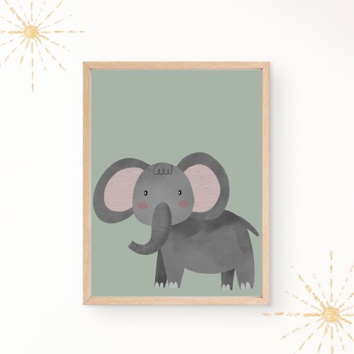 Cute Watercolor Elephant Nursery Poster