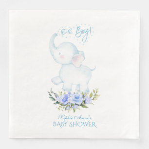 Cute Watercolor Elephant Oh Boy Baby Shower Paper Dinner Napkins