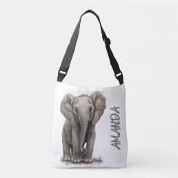 Cute Watercolor Elephant Personalized Name Crossbody Bag