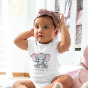 Cute Watercolor Elephant Pink Baby Girl Baby Bodysuit