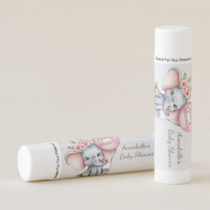 Cute Watercolor Elephant Pink Floral Baby Shower Lip Balm