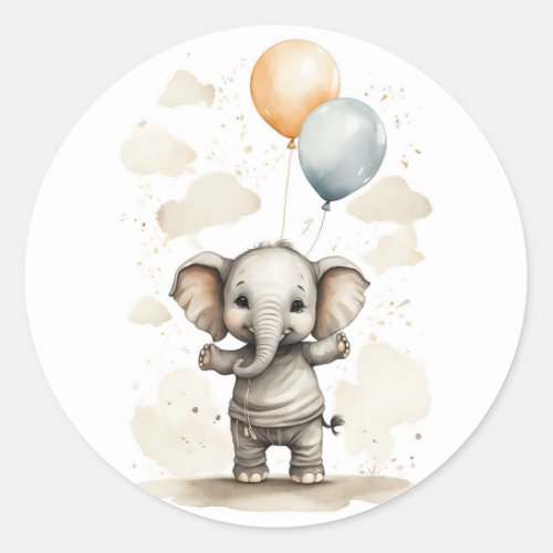 Cute Watercolor Elephant Shirt Big Balloons Classic Round Sticker