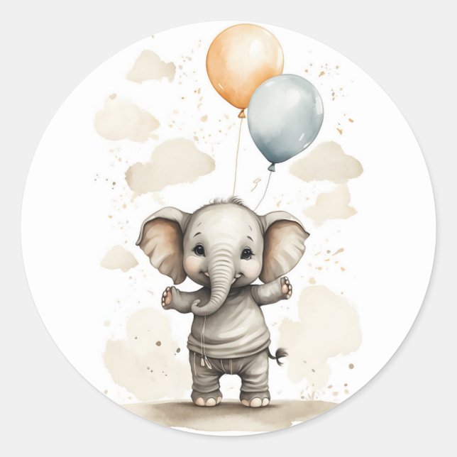 Cute Watercolor Elephant Shirt Big Balloons Classic Round Sticker (Front)