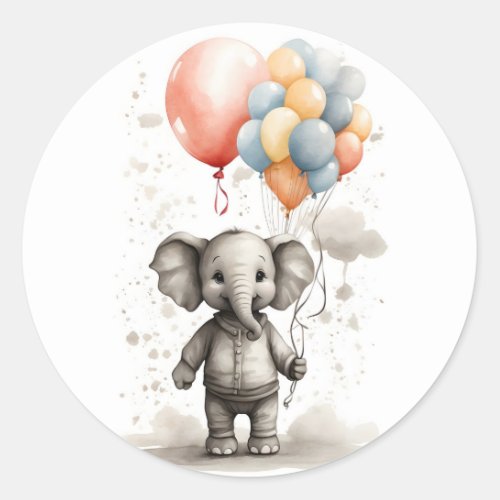 Cute Watercolor Elephant Shirt Big Red Balloons Classic Round Sticker