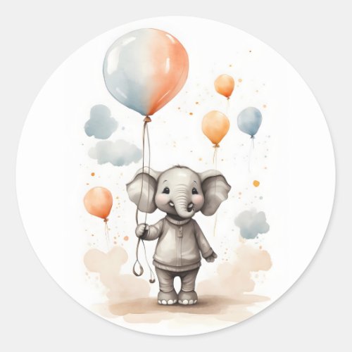 Cute Watercolor Elephant Shirt Red Blue Balloons Classic Round Sticker