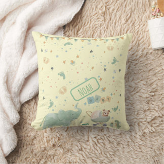Cute Watercolor Elephant Teddy Bear Baby Throw Pillow