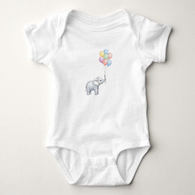 Cute Watercolor Elephant with Pastel Balloons  Baby Bodysuit (Front)