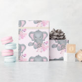 Pink Gray Elephant Baby Girl Nursery Wrapping Paper by