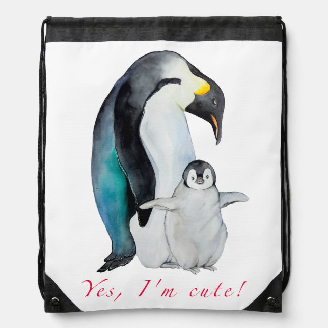 Cute watercolor emperor penguins drawstring bag (Front)