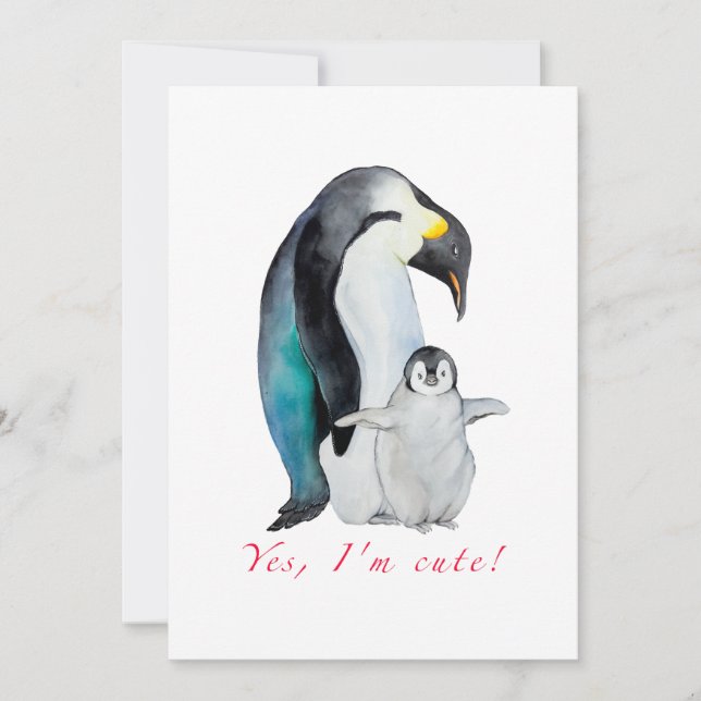 Cute watercolor emperor penguins holiday card (Front)