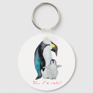 Cute watercolor emperor penguins keychain