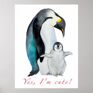 Cute watercolor emperor penguins poster