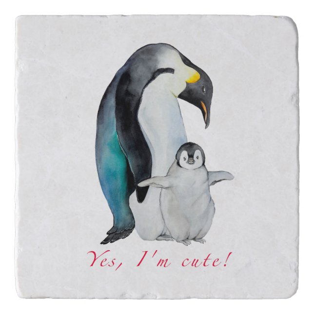 Cute watercolor emperor penguins trivet (Front)