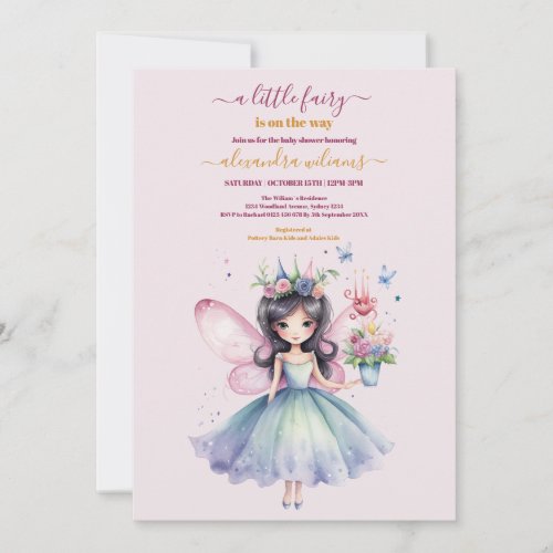 Cute Watercolor Fairy Baby Shower Invitation