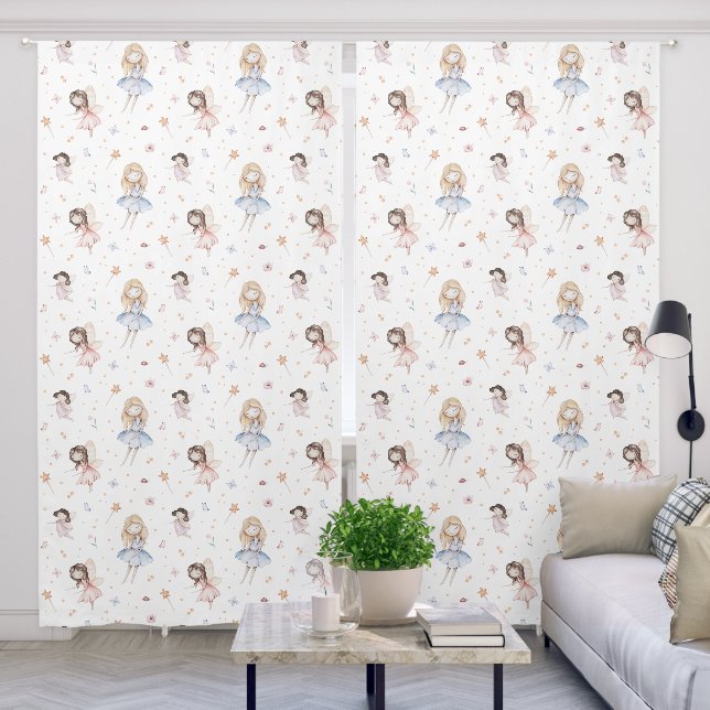 Cute Watercolor Fairy Flowers Fairytale Nursery Blackout Curtains (Living Room)