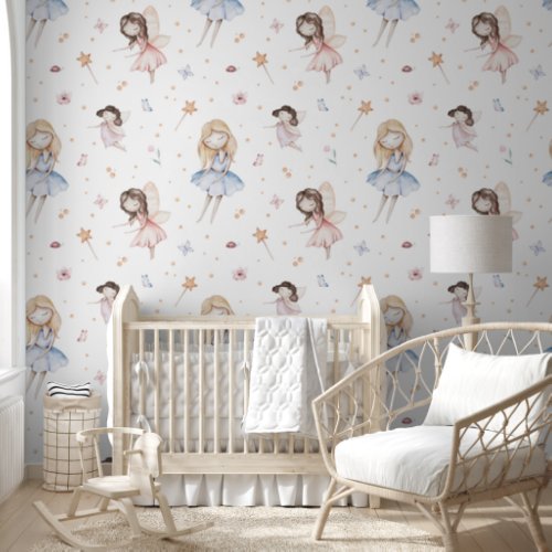 Cute Watercolor Fairy Flowers Fairytale Nursery Wallpaper