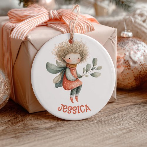 Cute Watercolor Fairy with Name&amp; Photo Pastel Ceramic Ornament