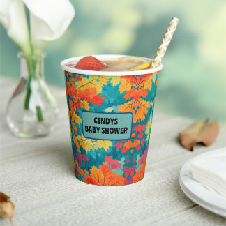 cute watercolor fall autumn baby shower paper cups