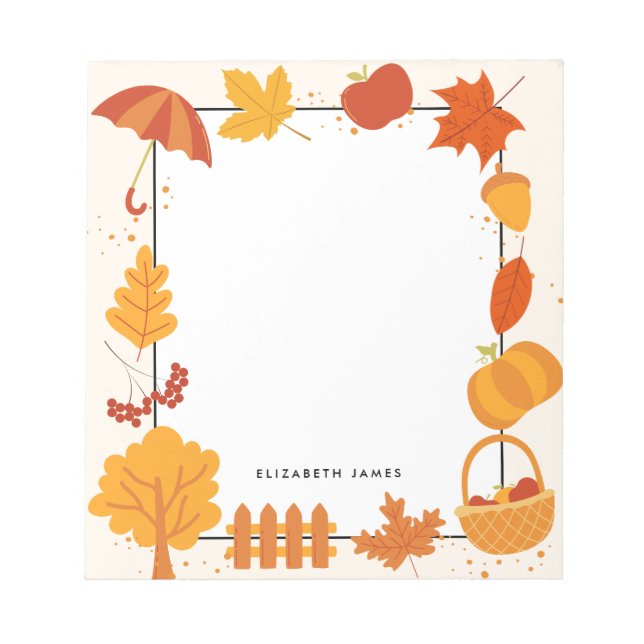 Cute Watercolor Falling Leaves Autumn Personalized Notepad (Front)