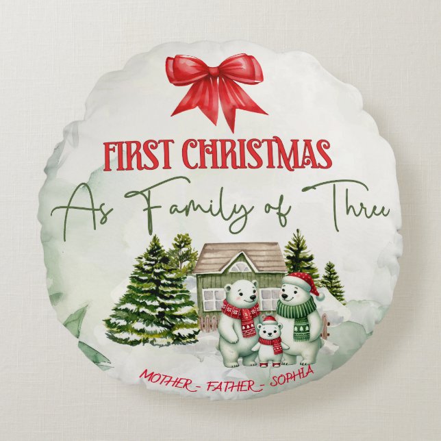 Cute Watercolor Family  Round Pillow (Front)