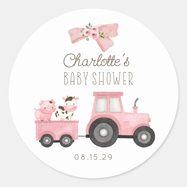Cute Watercolor Farm Animals Baby Shower  Classic Round Sticker (Front)