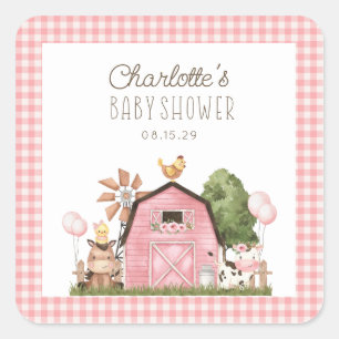 Cute Watercolor Farm Animals Baby Shower Square Sticker