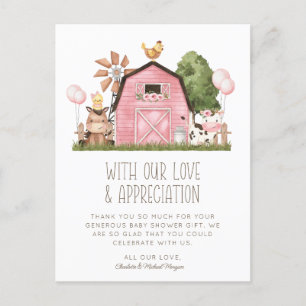 Cute Watercolor Farm Animals Baby Shower Thank You Postcard