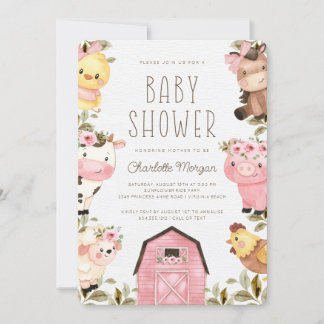 Cute Watercolor Farm Animals Barnyard Baby Shower  Invitation