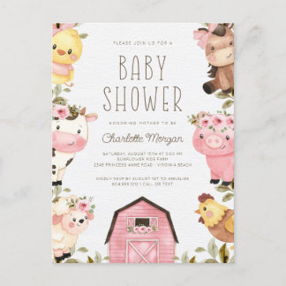 Cute Watercolor Farm Animals Barnyard Baby Shower Postcard