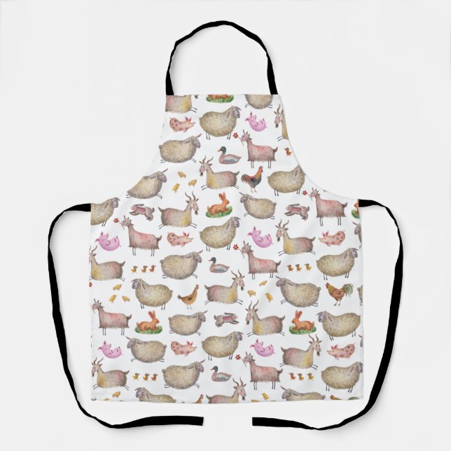 Cute Watercolor Farm Barn Animals Pattern Apron (Front)