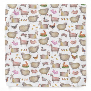 Cute Watercolor Farm Barn Animals Pattern Bandana