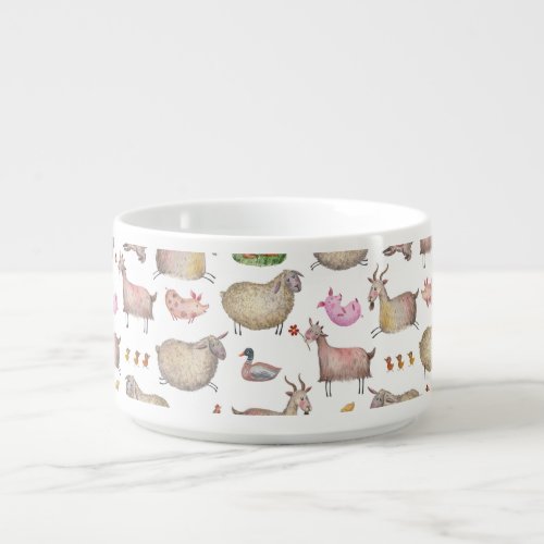 Cute Watercolor Farm Barn Animals Pattern Bowl