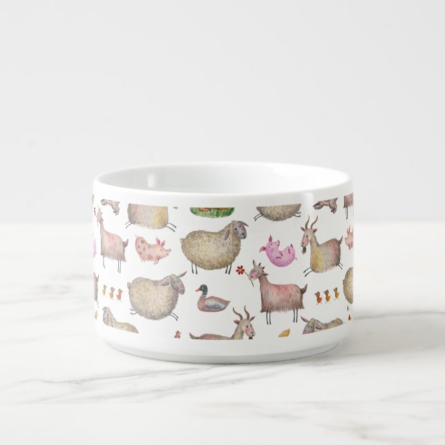 Cute Watercolor Farm Barn Animals Pattern Bowl (Center)