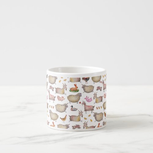 Cute Watercolor Farm Barn Animals Pattern Espresso Cup