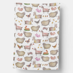 Cute Watercolor Farm Barn Animals Pattern House Flag
