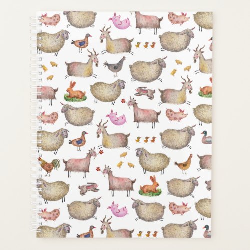 Cute Watercolor Farm Barn Animals Pattern Planner